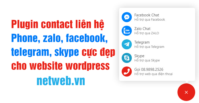 Plugin contact liên hệ Phone, zalo, facebook, telegram, skype cực đẹp cho website wordpress